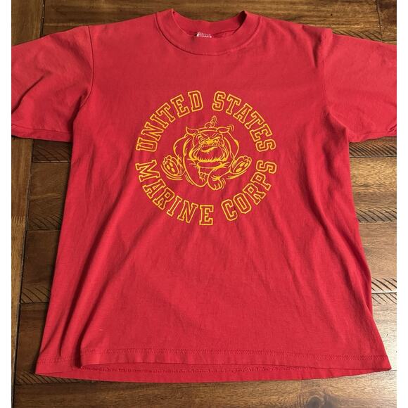RARE USMC Marine Corps Devil Dog USA Made 2 Sided Graphic T Shirt Large Read - Picture 2 of 9